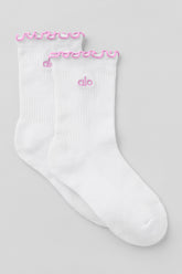 Women's Lettuce Edge Sock - White/Candy Heart Pink
