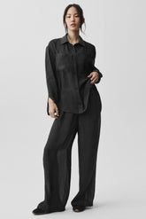Semi-Sheer Golden Hour Button Down Long Sleeve - Black