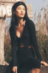 Ribbed Cropped Whisper Cardigan - Black