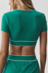 ALO Softsculpt Amp It Up Short Sleeve Bra - Emerald Isle