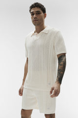 Coastline Knit Short Sleeve Polo - Ivory