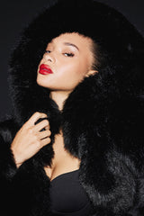 Opulent Faux Fur Statement Jacket - Black