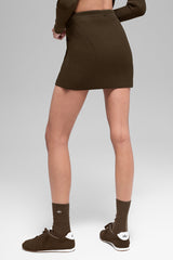 Denim Knit High-Waist Skirt - Espresso/Black